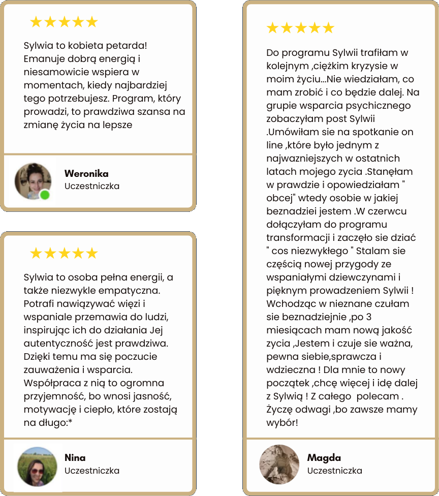 Trzy opinie uczestniczek programu Sylwii z gwiazdką 5/5.
